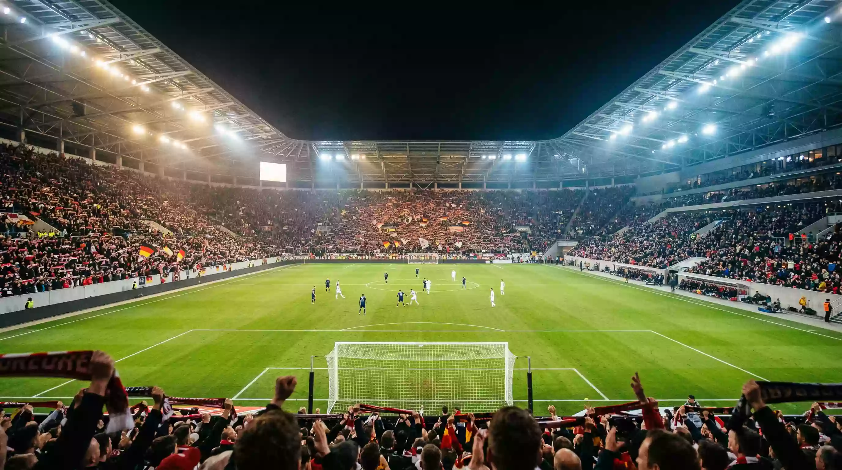 Fußball Wetten Deutschland – Bundesliga-Stadion bei Flutlicht mit Fans