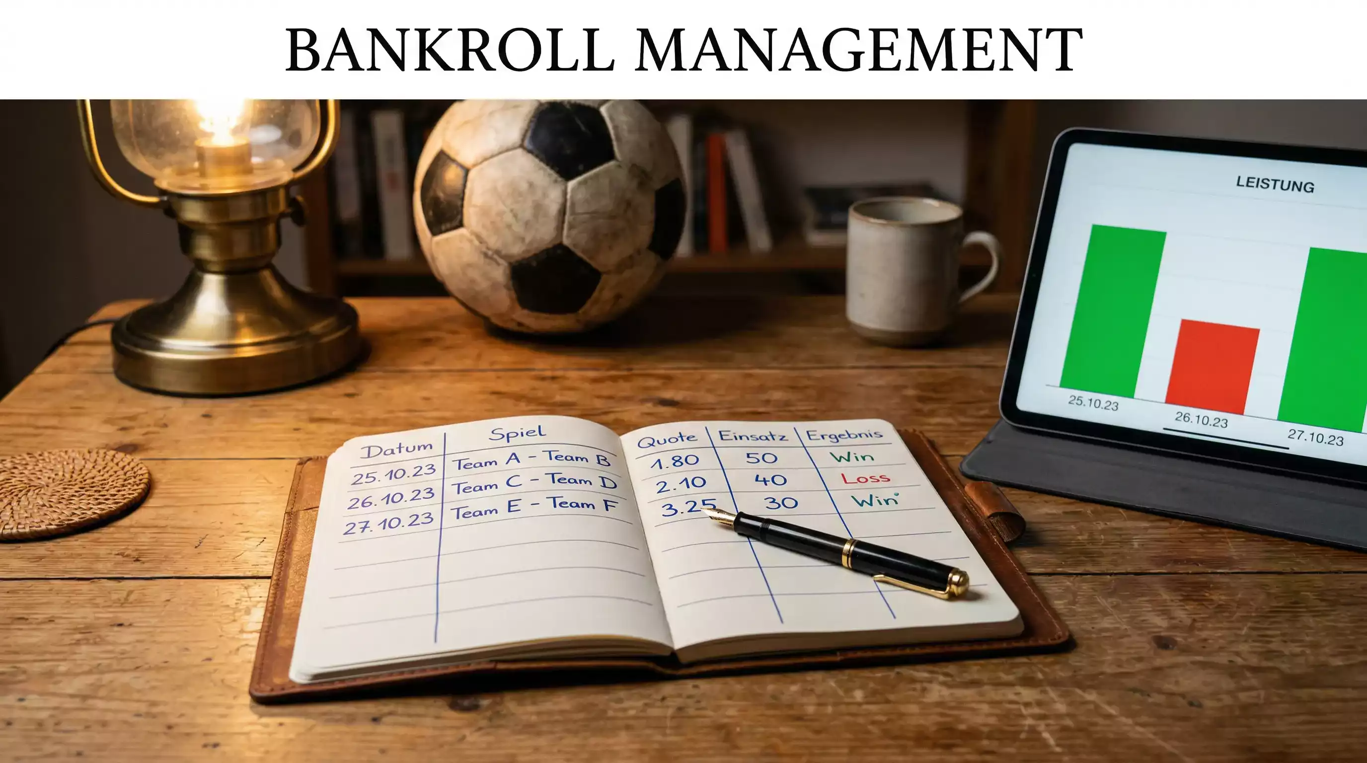 Sportwetten Strategien – Notizbuch mit Wettprotokoll und Bankroll-Planung
